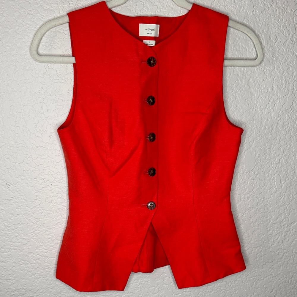 NEW Wilfred Aritzia Cruise Linen Regal Vest Cherry Red Sz 0 - Picture 2 of 8